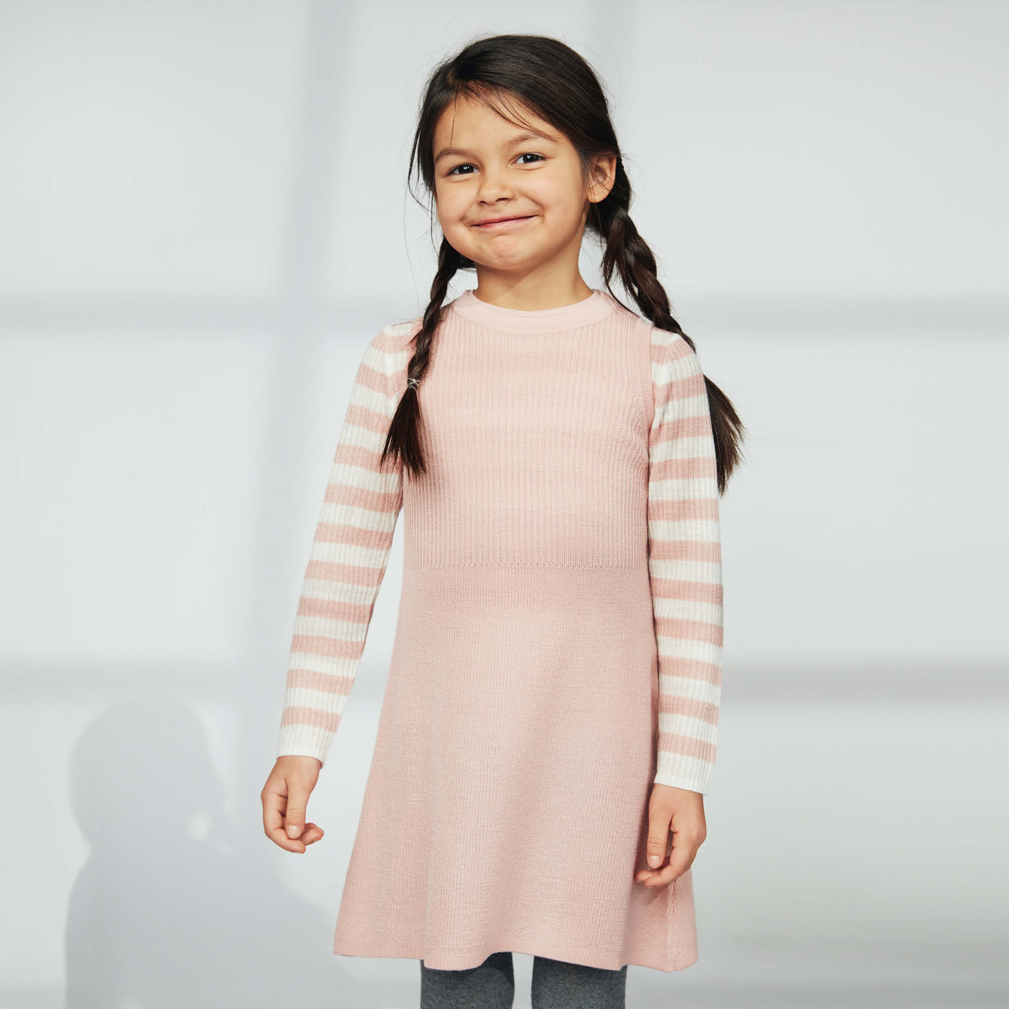 Wool A-line dress Kids, Dusty Pink, hi-res